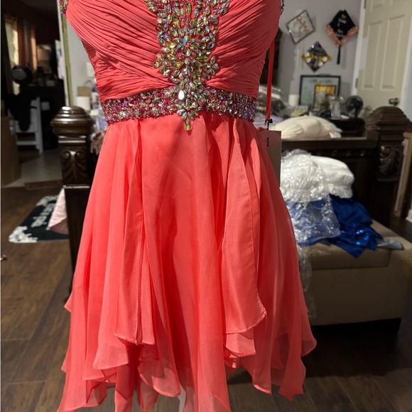 Elegant Coral Embellished Dress - Picture 2 of 8